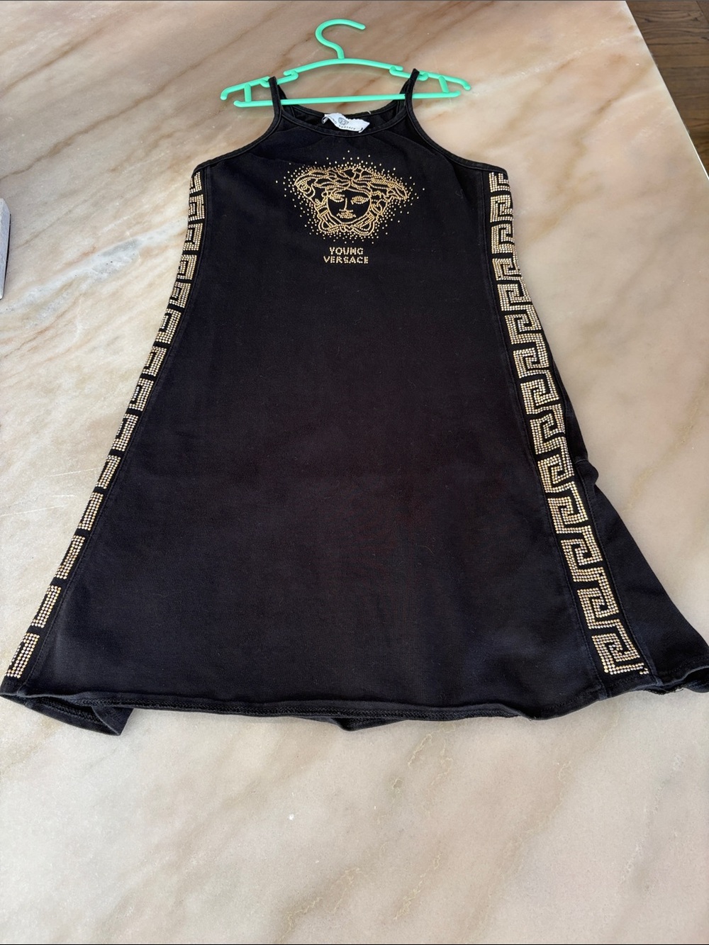 Versace Black Tank Top with Gold Medusa and Greek Key Trim